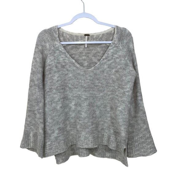 FREE PEOPLE Size S V Neck SWEATER Alpaca Mohair Blend Gray Pullover Gray - Picture 1 of 6